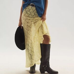 Anthropologie Sheer Tiered Lace Maxi Skirt